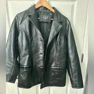 Ladies Reportage R.G.A. BLACK FAUX LEATHER JACKET size Medium Blazer Coat